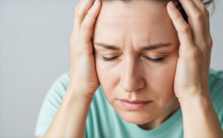 Женщина держится руками за голову